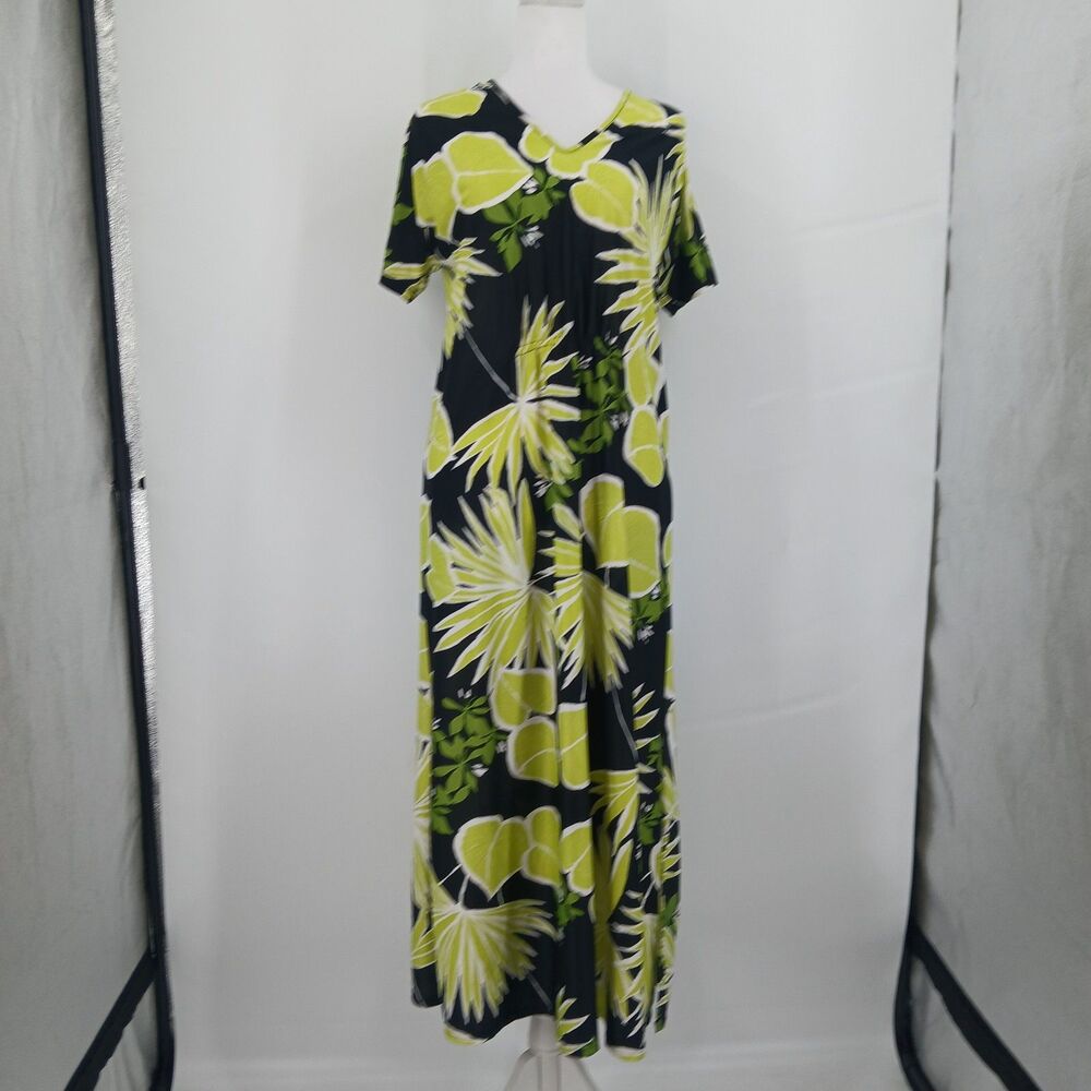 Vintage Metropolitan Women's size small Yellow & Black Floral Hawaiian Dress